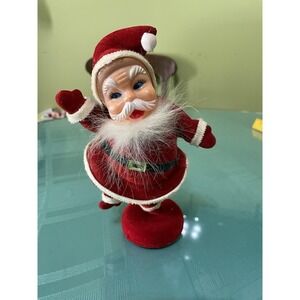 1960's Flocked Santa Claus on Base 9" Mid Century Christmas Decoration Vintage